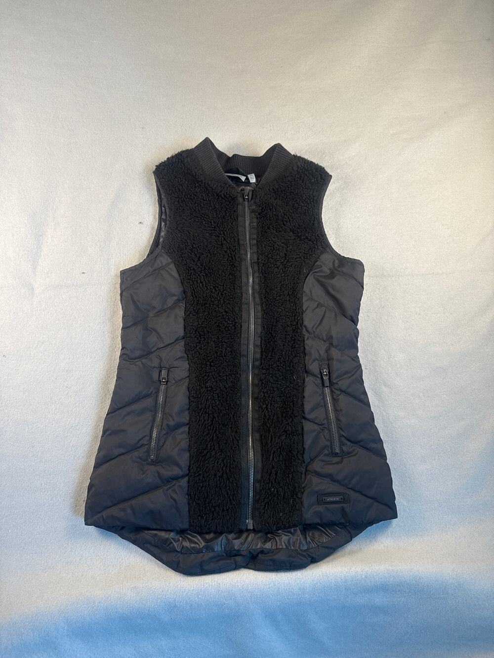 Athleta Quilted Vest Womens XS Black Full Zip Sherpa Fleece Softshell Outdoor